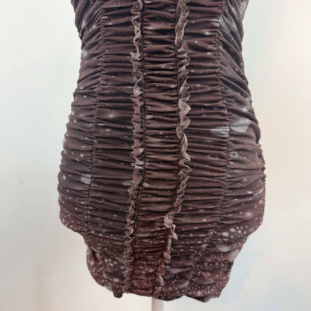 Urban Outfitters Tegan Celestial Mesh Bodycon Mini Dress Brown Whimsygoth XS - Picture 8 of 13